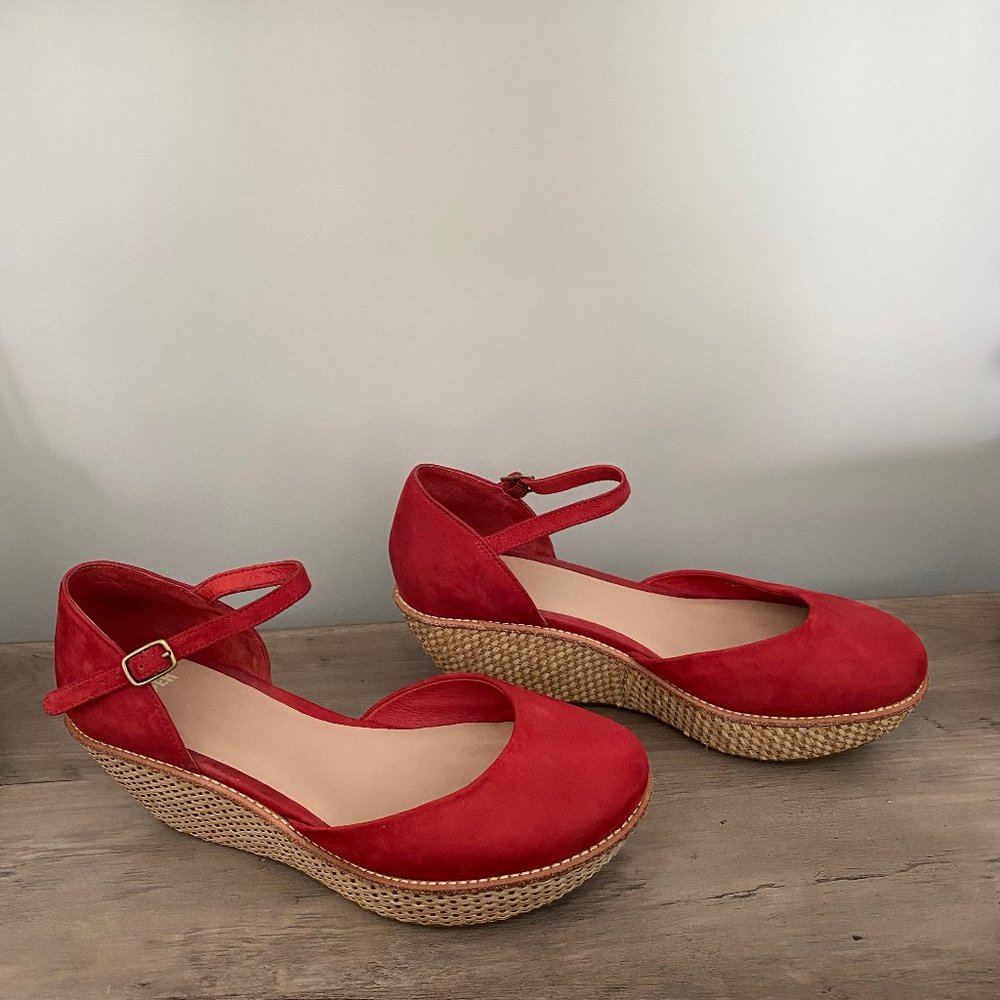 Red platform suede Camper Mary Jane Sandal Wedges